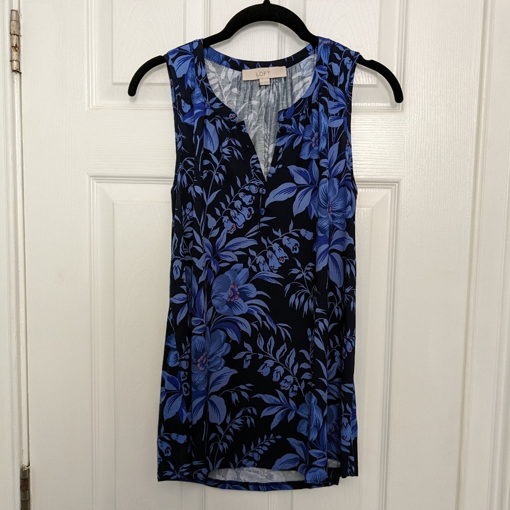 XXS LOFT black and blue floral print tunic top